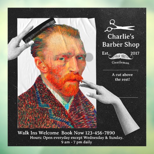 Personaliseer Hipster Vincent van Gogh Kapper Shop Raamsticker (Vel 3)
