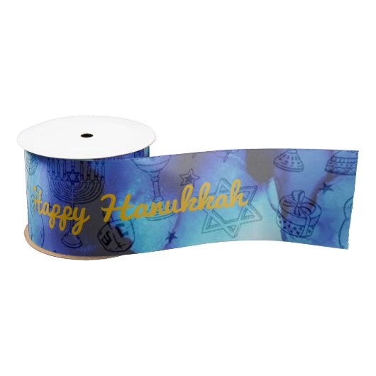 Personaliseer Holiday HAPPY HANUKKAH Satin Ribbon Satijnen Lint (Spoel)