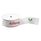 Personaliseer Holly & Berry White en Red Ribbon Grosgrain Lint (Spoel)