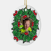 Personaliseer Holly Leaves bessen Kerstkrans Keramisch Ornament (Rechts)