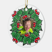 Personaliseer Holly Leaves bessen Kerstkrans Keramisch Ornament (Links)