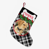 Personaliseer hond huisdier zwart wit plaid kleine kerstsok (Voorkant (Hangend))