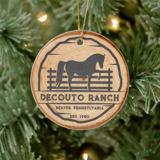 Personaliseer Horse Ranch  Rustieke Kerstmis Keramisch Ornament (Boom)