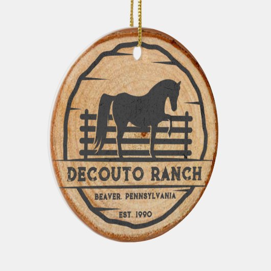 Personaliseer Horse Ranch  Rustieke Kerstmis Keramisch Ornament (Rechts)