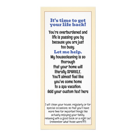 Personaliseer Housecleaner Promo Flyer Housecleani Reclamekaart (Achterkant)