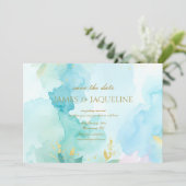 Personaliseer Huwelijk Save the Date Waterverf bla (Staand voorkant)