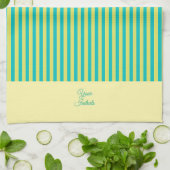 Personaliseer huwelijkscadeau geel gestreept geel theedoek (Gevouwen)