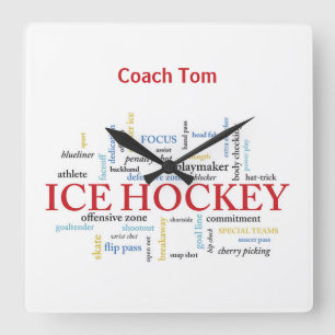 Personaliseer, IJshockeycoach Bedankt in Woorden Vierkante Klok
