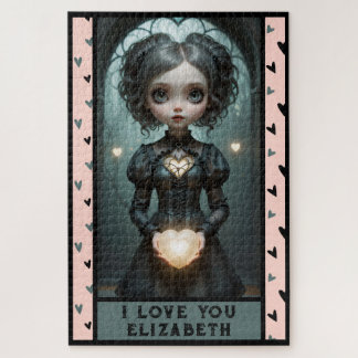 Personaliseer, IK HOU VAN JE schattige harten meis Legpuzzel