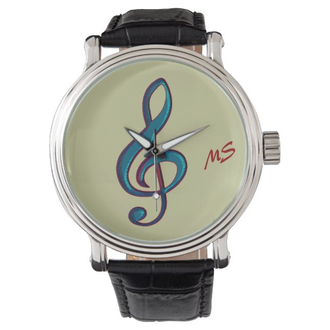 Personaliseer initialen muzieknoot horloge (Voorkant)