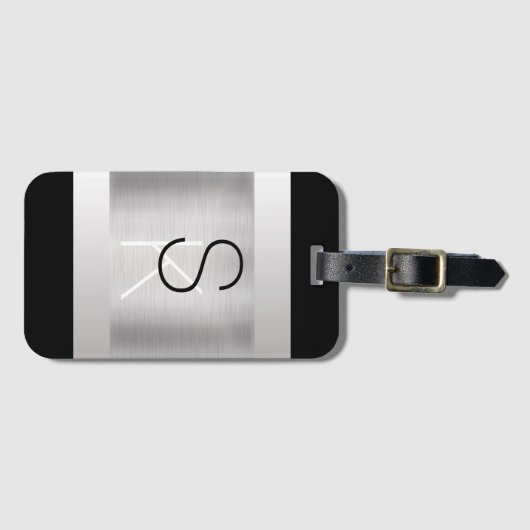 Personaliseer Initialen, zwart wit, geborsteld sta Bagagelabel (Voorkant (horizontaal))