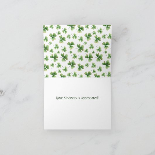 Personaliseer Irish Waterverf Shamrocks Bedankkaart (Binnen)