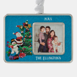 Personaliseer Jaar, Naam, Foto Cute Holiday Verzilverd Omlijst Ornament