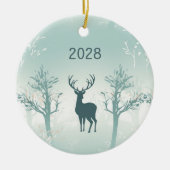 Personaliseer Jaar & Naam - Herten en Boom Patroon Keramisch Ornament (Voorkant)