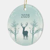 Personaliseer Jaar & Naam - Herten en Boom Patroon Keramisch Ornament (Links)