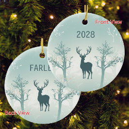 Personaliseer Jaar & Naam - Herten en Boom Patroon Keramisch Ornament