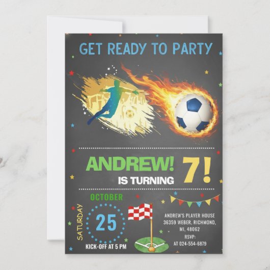 Personaliseer je digitale voetbal verjaardagsfeest kaart (Voorkant)