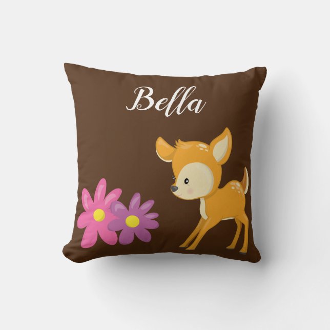 Personaliseer je eigen Cute Floral Woodland Deer Kussen (Voorkant)