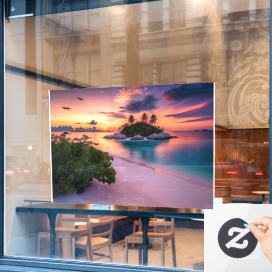 Personaliseer je eigen Zee strand op zonsondergang Raamsticker (Cafe Raam)