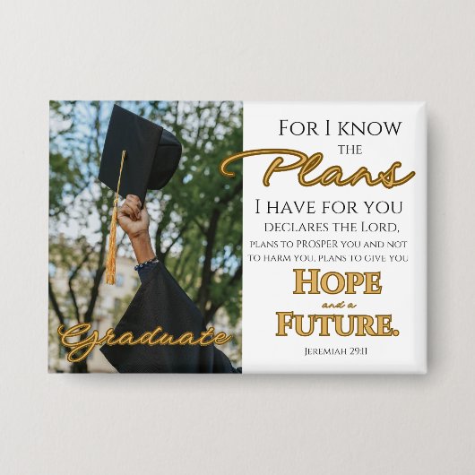 Personaliseer Jeremia 29:11 Afstudeerder Pet Schri Button (Voorkant)