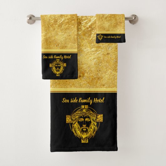 Personaliseer Jesus Gold Design voor Kustcomfort Bad Handdoek (Insitu)