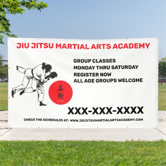 Personaliseer Jiu Jitsu Martial Arts School Busine Spandoek (Buitenkant)