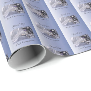 Personaliseer, Jongen, Eerste Communie Blauw Cadeaupapier