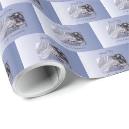 Personaliseer, Jongen, Eerste Communie Blauw Cadeaupapier