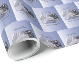 Personaliseer, Jongen, Eerste Communie Blauw Cadeaupapier