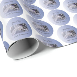 Personaliseer, Jongen, Eerste Communie Blauw Cadeaupapier