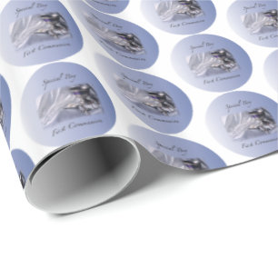 Personaliseer, Jongen, Eerste Communie Blauw Cadeaupapier