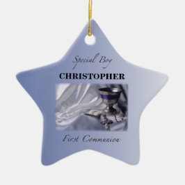 Personaliseer, Jongen, Eerste Communie Blauw Keramisch Ornament