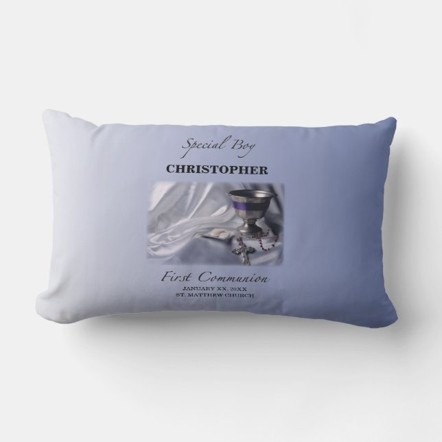 Personaliseer, Jongen, Eerste Communie Blauw Kussen (Voorkant)