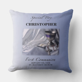 Personaliseer, Jongen, Eerste Communie Blauw Kussen