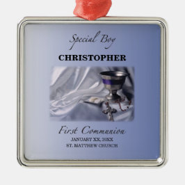 Personaliseer, Jongen, Eerste Communie Blauw Metalen Ornament