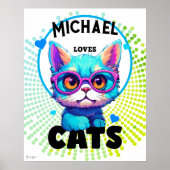 Personaliseer jongen houdt van katten gestippeld poster (Voorkant)