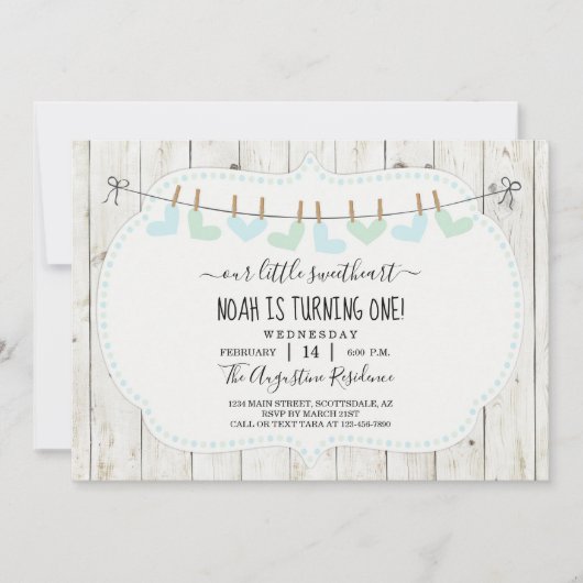 Personaliseer jongen Valentine Day First Birthday Kaart (Voorkant)