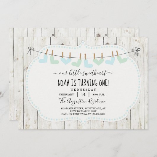 Personaliseer jongen Valentine Day First Birthday Kaart (Voorkant / Achterkant)