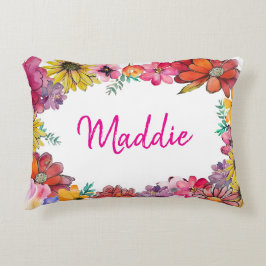 Personaliseer JOY Happy flowered border Accent Kussen