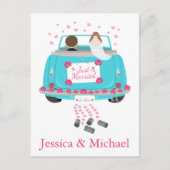 Personaliseer Just Married Blue bruiloft aankondig Aankondigingskaart (Voorkant)