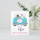 Personaliseer Just Married Blue bruiloft aankondig Aankondigingskaart (Staand voorkant)