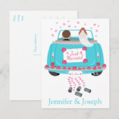 Personaliseer Just Married Blue bruiloft aankondig Aankondigingskaart (Voorkant / Achterkant)