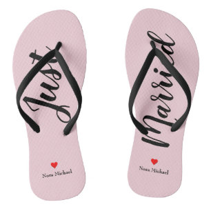 Personaliseer Just Married Teenslippers in bord ro
