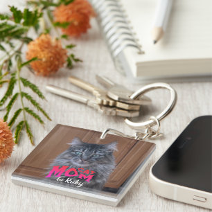 Personaliseer Keepsake Pet CAT MOM Foto Sleutelhanger