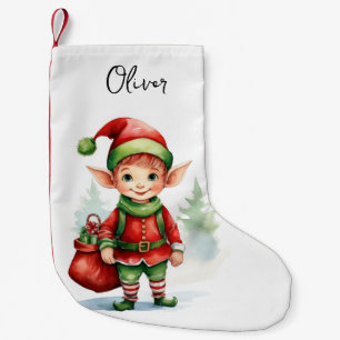 Personaliseer kerst elf met een zak cadeaus kleine kerstsok