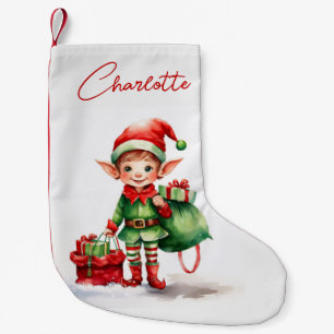Personaliseer kerst elf met een zak cadeaus kleine kerstsok