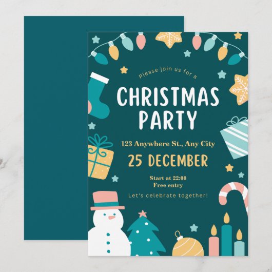personaliseer kerstfeestje kaart (Voorkant / Achterkant)