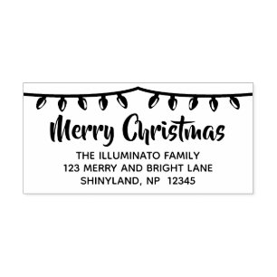 Personaliseer Kerstmis Adres Stamp String Lights Rubberstempel