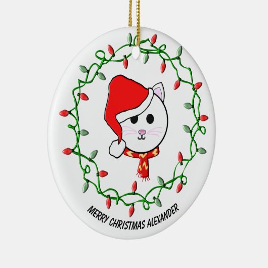 Personaliseer Kerstmis Kat Keramisch Ornament (Rechts)