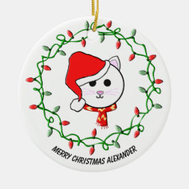 Personaliseer Kerstmis Kat Keramisch Ornament